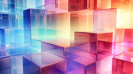 Abstract background with colorful cubes. 3d rendering, 3d illustration.の素材