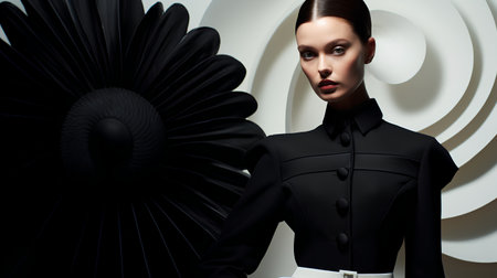 Fashion photo of young elegant woman in black suit. Studio shot.の素材