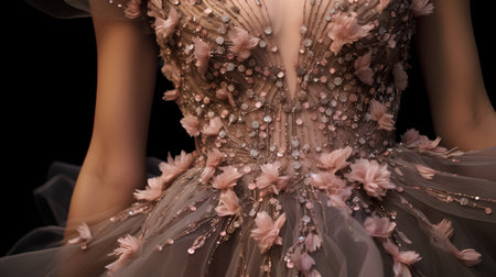 wedding dress on a black background. close-up.の素材
