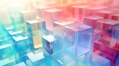 Abstract colorful background with glass cubes. 3d render illustration. Shallow depth of field.の素材