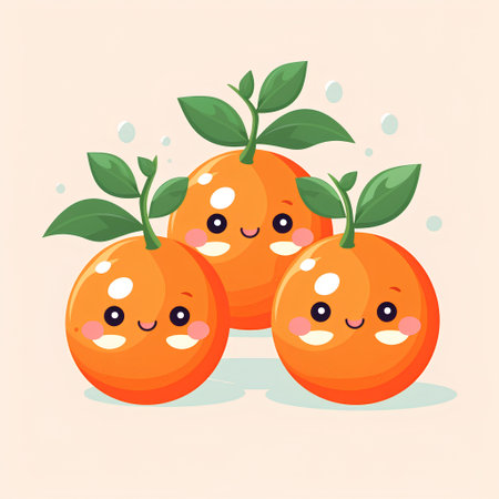 Cute cartoon tangerines with happy faces. Vector illustration.の素材