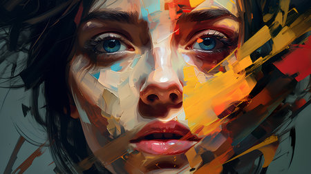 Abstract portrait of a beautiful girl with a bright make-up.の素材