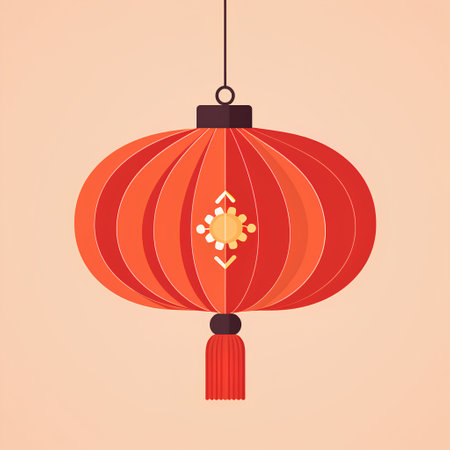 Chinese New Year red paper lantern. Vector illustration in flat style.の素材
