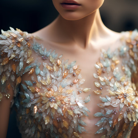 Fashion art portrait of a beautiful young woman with flowers on her bodyの素材