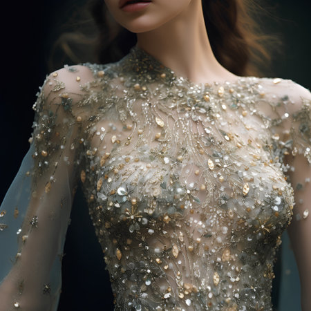 Fashion photo of a beautiful girl in a shiny silver dress with sequins.の素材