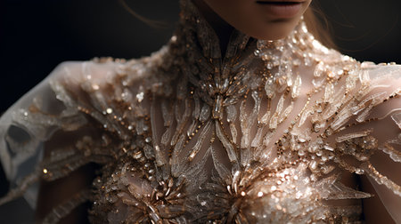 Close-up portrait of a beautiful girl in a golden dress.の素材