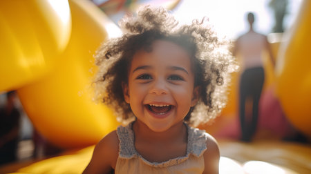 Portrait of a cute little african american girl playing on a playgroundの素材