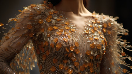 Fashion photo of a female body in gold and silver sequinsの素材