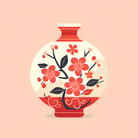 Ceramic vase with floral ornament. Flat vector illustration.の素材