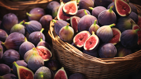 Fresh figs in a basket on the market. Toned.の素材