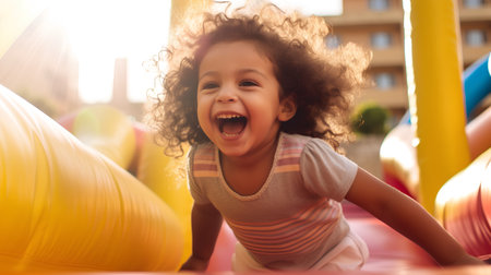 Portrait of a smiling little girl having fun on the playground.の素材