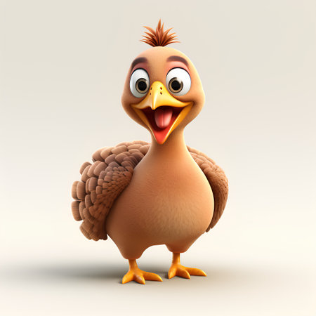 Cartoon funny duck isolated on white background. 3D illustration.の素材