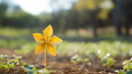 Pinwheel in the field. Conceptual image of environmental conservation.の素材