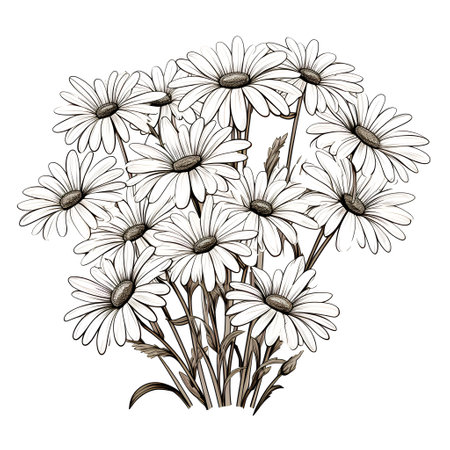 Chamomile bouquet. Black and white vector illustration.の素材