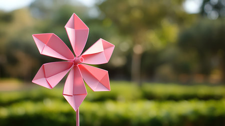 Paper windmill on the background of the park. 3D renderingの素材