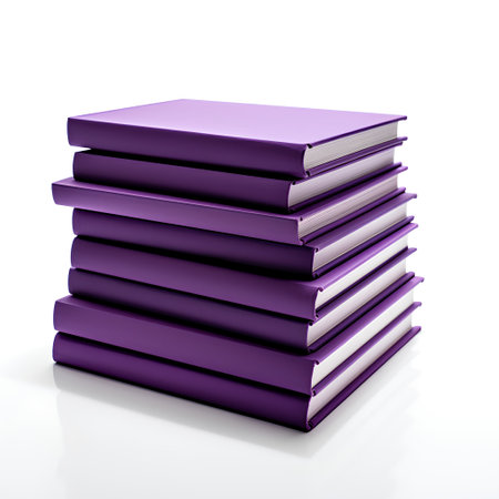 Stack of purple books isolated on white background. 3D illustration.の素材