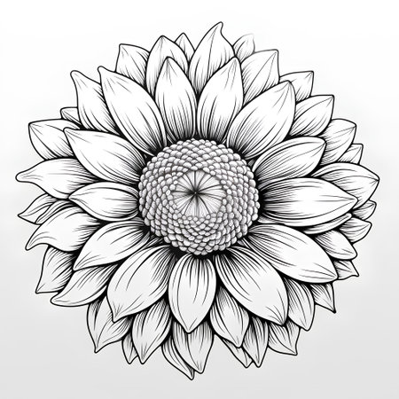 Sunflower isolated on white background. Hand drawn vector illustration. Monochrome.の素材