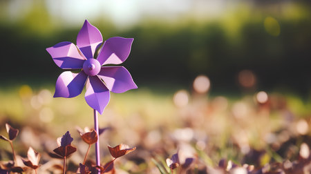 Pinwheel on the background of green grass. The concept of spring and summer.の素材