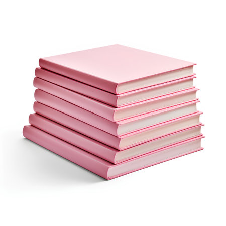 Stack of pink books isolated on white background. 3D illustration.の素材