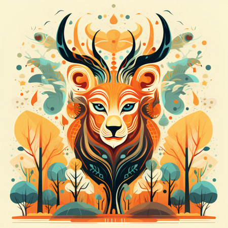 Vector illustration of a deer in the forest. Colorful vector illustration.の素材