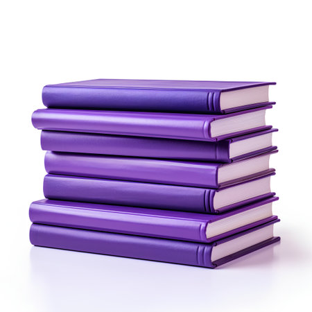 Stack of purple books isolated on white background. 3D illustration.の素材