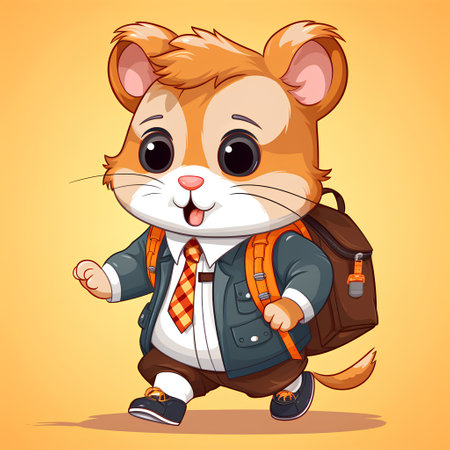 Cute little hamster with backpack. Vector cartoon character illustration.の素材