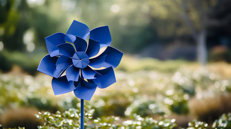 Paper windmill in the garden. Conceptual image. 3D rendering.の素材