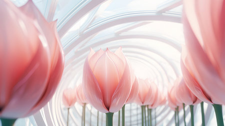 Pink tulips in a tunnel. 3d rendering, 3d illustration.の素材