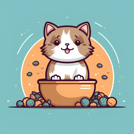 Cute cat sitting in a pot. Vector illustration in flat styleの素材