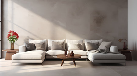 interior with sofa, coffee table and vase. 3d renderの素材
