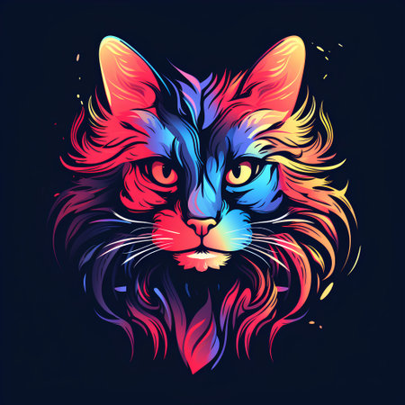 Colorful cat head. Vector illustration of a cat's face.の素材
