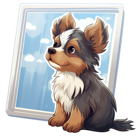 Cute chihuahua dog looking out the window. Vector illustrationの素材