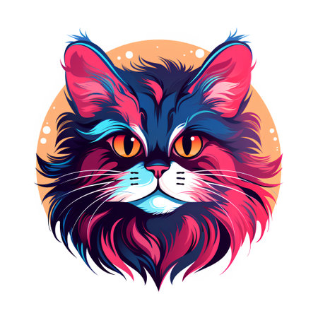 Cat head vector illustration. Colorful portrait of cat on white background.の素材