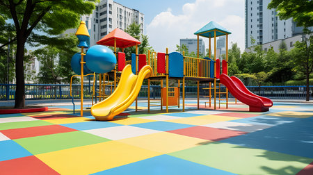 Colorful playground in the city park. 3d render illustration.の素材