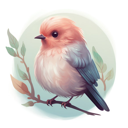 Cute bird sitting on a branch. Vector illustration in cartoon style.の素材