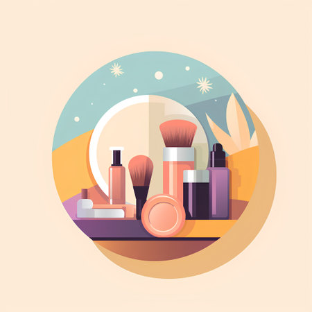 Cosmetic products round icon, vector illustration. Flat design style.の素材