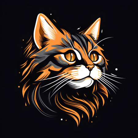 Cat head vector illustration isolated on black background for t-shirt print.の素材