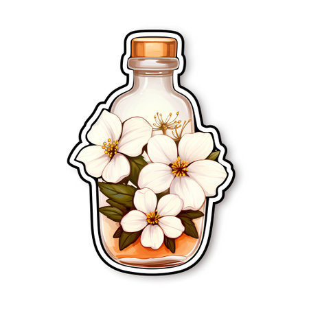 Bottle with apple blossom. Vector illustration on white background.の素材