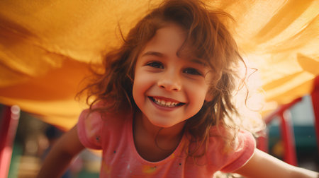 Portrait of a cute little girl on the playground in summer.の素材
