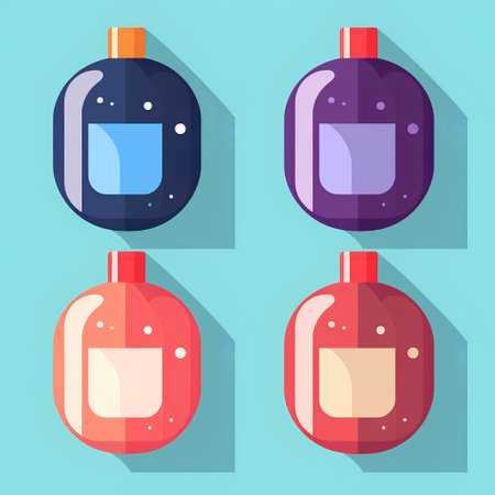 Set of different perfume bottles. Vector illustration in flat design style.の素材