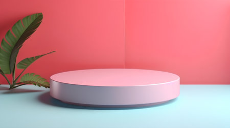 3d render of minimal geometric forms. Pink podium for product presentation.の素材