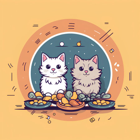 cute cats with candies and eggs in the plate vector illustration designの素材