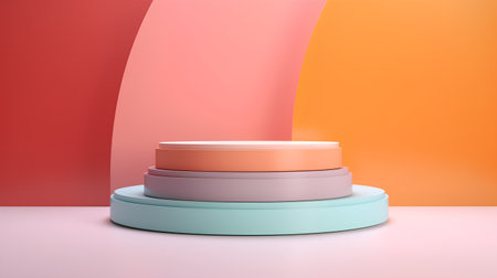 3d render, abstract minimal geometric background, pastel color podium for product display.の素材