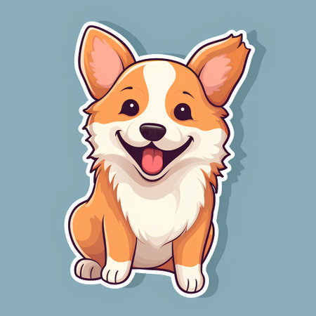 Cute welsh corgi dog cartoon sticker. Vector illustration.の素材