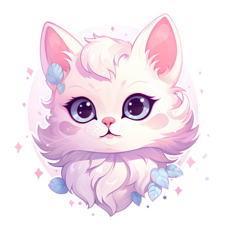 Cute cartoon cat with blue eyes and pink hair. Vector illustration.の素材