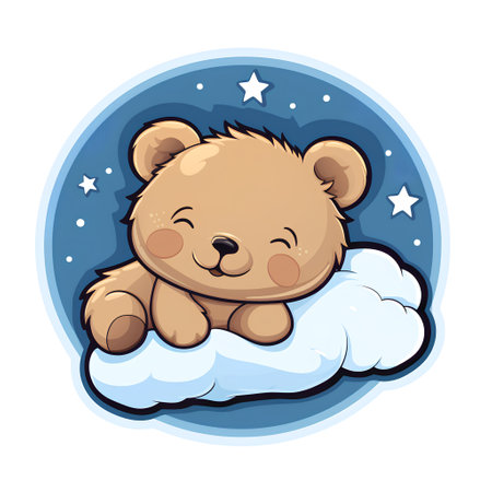 Cute teddy bear sleeping on the cloud. Vector illustration.の素材