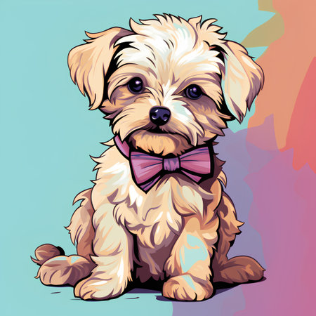 Cute doggy with bow tie. Vector illustration in cartoon style.の素材