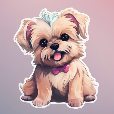Cute Yorkshire Terrier puppy with bow tie. Vector illustration.の素材