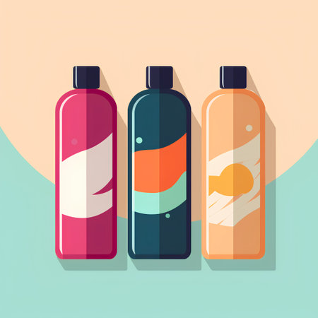 Set of shampoo bottles in flat design style with long shadow. Vector illustrationの素材