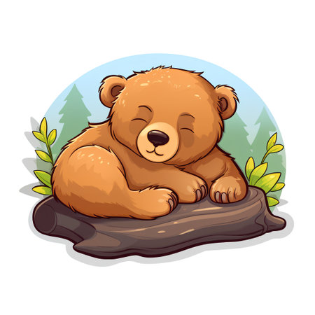 Cute cartoon bear sitting on a rock in the forest. Vector illustration.の素材
